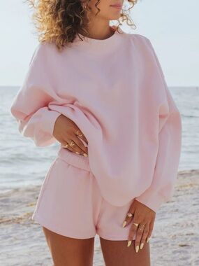 Cozy Pastel Pink Sweatshirt & Shorts Set